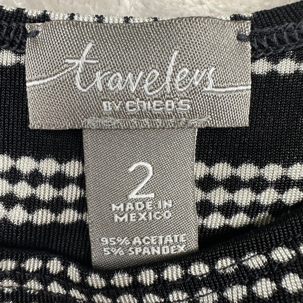 Chicos Travelers Tank Top Womens 2 L Black White Striped Scoop Neck **READ** - Picture 3 of 8